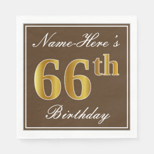 Elegant Brown, Imitate Gold 66. Geburtstag + Name Serviette