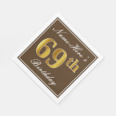 Elegant Brown, Imitate Gold 69. Geburtstag + Name Serviette (Ecke)