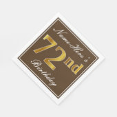 Elegant Brown, Imitate Gold 72. Geburtstag + Name Serviette (Ecke)