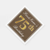 Elegant Brown, Imitate Gold 75. Geburtstag + Name Serviette (Ecke)