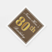Elegant Brown, Imitate Gold 80. Geburtstag + Name Serviette (Ecke)