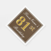 Elegant Brown, Imitate Gold 81. Geburtstag + Name Serviette (Ecke)