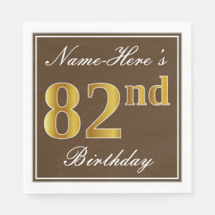 Elegant Brown, Imitate Gold 82. Geburtstag + Name Serviette