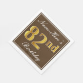 Elegant Brown, Imitate Gold 82. Geburtstag + Name Serviette (Ecke)