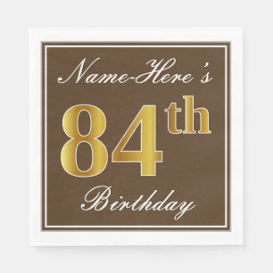 Elegant Brown, Imitate Gold 84. Geburtstag + Name Serviette