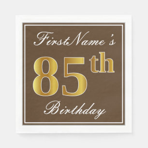 Elegant Brown, Imitate Gold 85. Geburtstag + Name Serviette