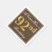 Elegant Brown, Imitate Gold 92. Geburtstag + Name Serviette (Ecke)