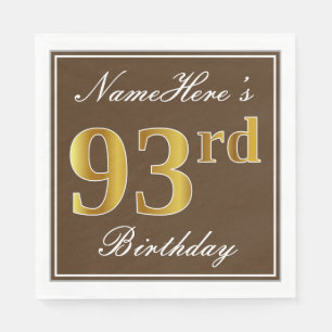 Elegant Brown, Imitate Gold 93. Geburtstag + Name Serviette
