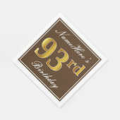 Elegant Brown, Imitate Gold 93. Geburtstag + Name Serviette (Ecke)