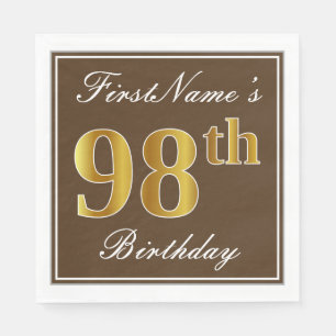 Elegant Brown, Imitate Gold 98. Geburtstag + Name Serviette