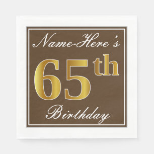 Elegant Brown, Imitats Gold 65. Geburtstag + Name Serviette