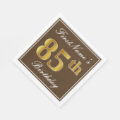 Elegant Brown, Imitats Gold 85. Geburtstag + Name Serviette (Ecke)