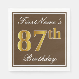 Elegant Brown, Imitats Gold 87. Geburtstag + Name Serviette