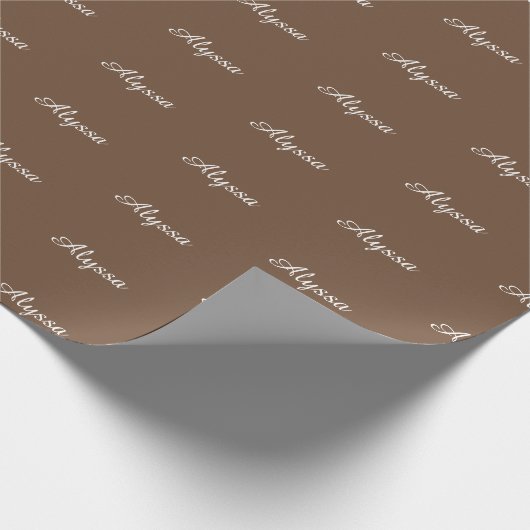 Elegant Brown Kaffee benutzerdefinierte Skriptname Geschenkpapier (Ecke)