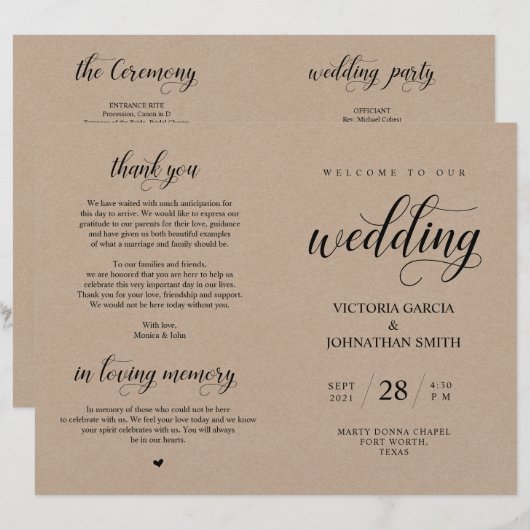 Elegant Brown Kraft, Wed Zeremony Foldable Program (Vorne/Hinten)