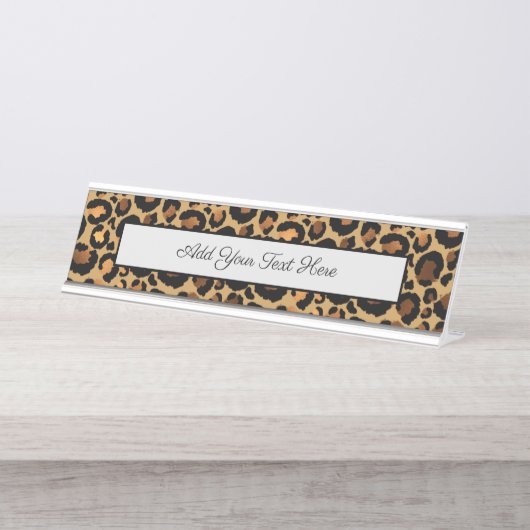 Elegant Brown Leopard Spots Wild Animal Glam Schreibtischnamensplakette (Vorderseite )