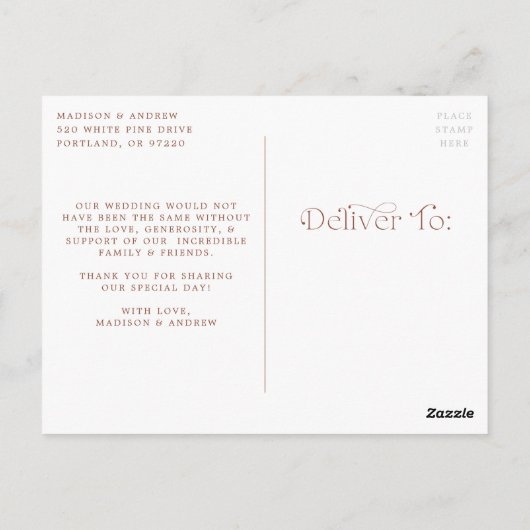 Elegant Brown Liebe und vielen Dank für Ihre Hochz Postkarte (Rückseite)