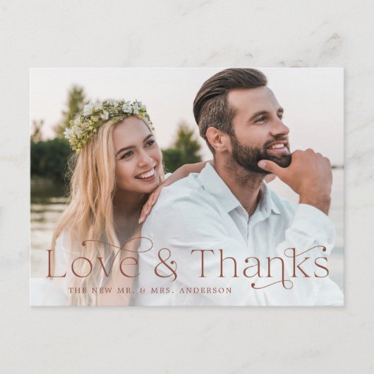 Elegant Brown Liebe und vielen Dank für Ihre Hochz Postkarte (Vorderseite)