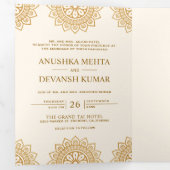 Elegant Brown Mandala Traditionelle indische Hochz Dreifach Gefaltete Einladung (Innen Erste Seite)