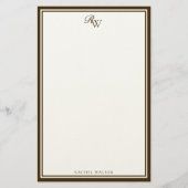 Elegant Brown Monogram Two Border Briefpapier (Vorderseite)