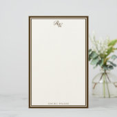Elegant Brown Monogram Two Border Briefpapier (Stehend Vorderseite)