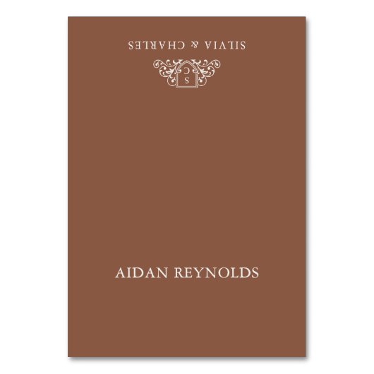 Elegant Brown Monogram Wedding Platzkarte Tischnummer (Vorderseite)