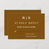 Elegant Brown Monogram Wedding RSVP Card (Vorne/Hinten)