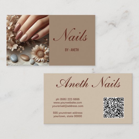 Elegant Brown Nails Visitenkarte (Vorne/Hinten)
