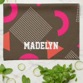 Elegant Brown Orange Geometric Personalized Name Geschirrtuch (Gefaltet)