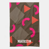 Elegant Brown Orange Geometric Personalized Name Geschirrtuch (Vertikal)