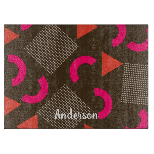 Elegant Brown Orange Geometric Personalized Name Schneidebrett (Vorderseite)