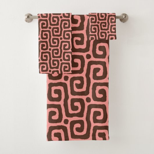 Elegant Brown &Pink Abstract Pattern  Badhandtuch Set (Insitu)