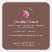 Elegant Brown Raspberry Bakery Ingredient Quadratischer Aufkleber (Vorderseite)