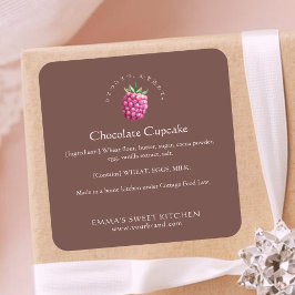 Elegant Brown Raspberry Bakery Ingredient Quadratischer Aufkleber
