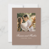 Elegant Brown Romantic Photo Wedding Dankeskarte (Vorderseite)