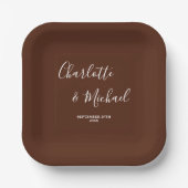 Elegant Brown Script Minimalist Wedding Pappteller (Vorderseite)