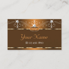 Elegant Brown Squiggles Sparkle Diamonds Monogram Visitenkarte