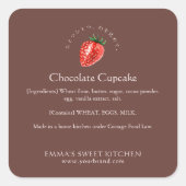 Elegant Brown Strawberry Bakery Ingredient Quadratischer Aufkleber (Vorderseite)