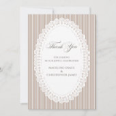 Elegant Brown Stripe Lace Doily Wedding Thank You Dankeskarte (Vorderseite)
