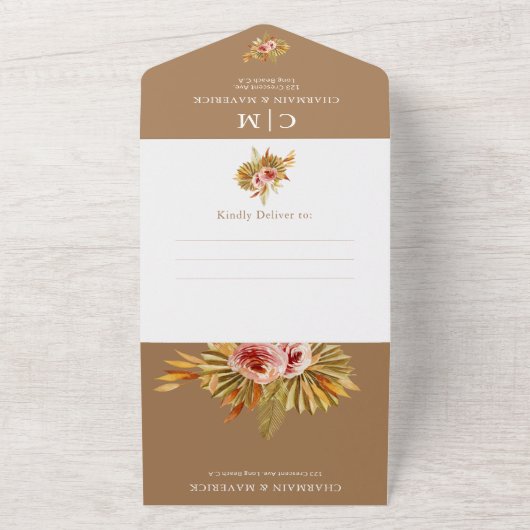 Elegant Brown Sugar Monogram QR-Codearchhochzeit All In One Einladung (Außenbereich)