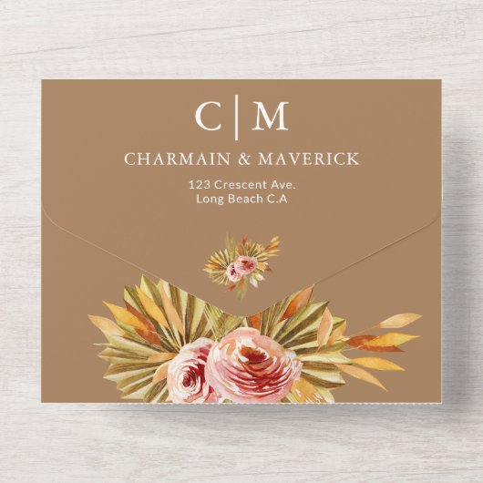 Elegant Brown Sugar Monogram QR-Codearchhochzeit All In One Einladung (Rückseite)