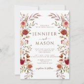 Elegant Brown Terracotta Fall Floral Wedding QR Einladung (Vorderseite)