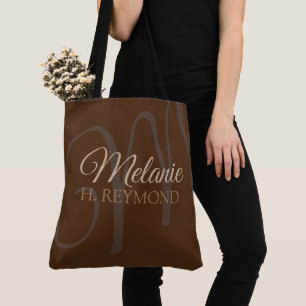Elegant Brown Tote Bag mit ihrem Namen und ihrem A Tasche