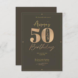 Elegant Brown und Beige 50. Geburtstag Einladung