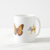 Elegant Brown und Black Monogramgrafy Name Butterf Kaffeetasse (VorderseiteRechts)