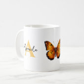 Elegant Brown und Black Monogramgrafy Name Butterf Kaffeetasse (Vorderseite Links)