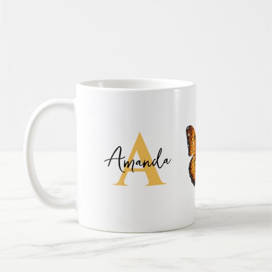Elegant Brown und Black Monogramgrafy Name Butterf Kaffeetasse (Links)