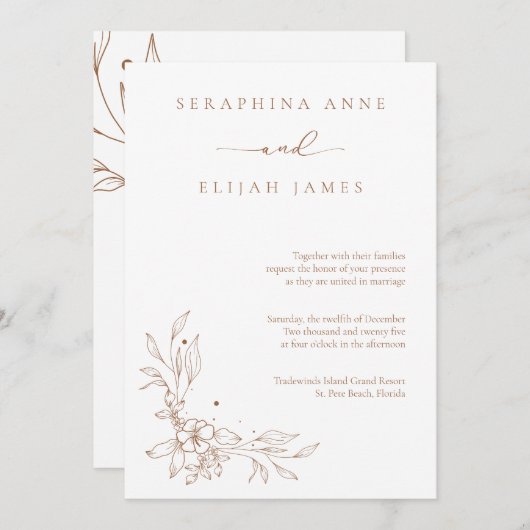 Elegant Brown Wedding Einladung (Vorne/Hinten)