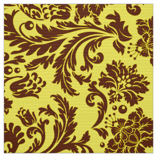 Elegant Brown & Yellow Floral Damasks Stoff