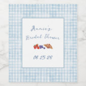 Elegant Brunch Brautparty Light Blue Gingham Weinetikett (Einzelnes Label)